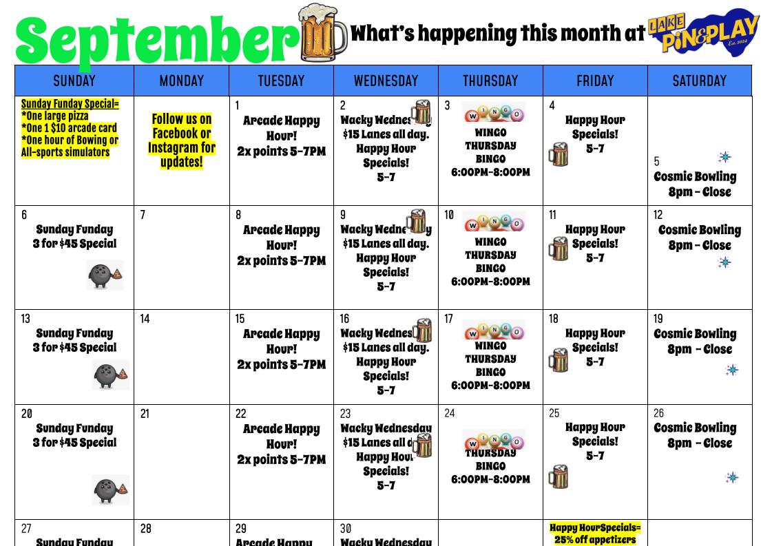 Lake Pin & Play Sept Calendar